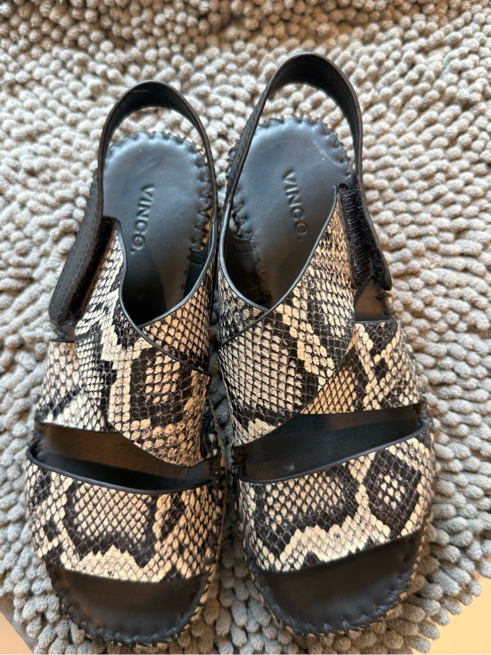 Vionic Black & Beige Snake-Print Slingback Sandals